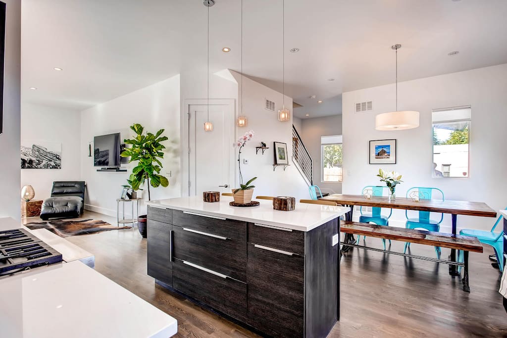 Open and bright kitchen with island and bar seating!