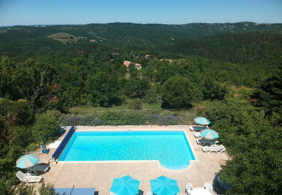 Aerial view of the pool and views