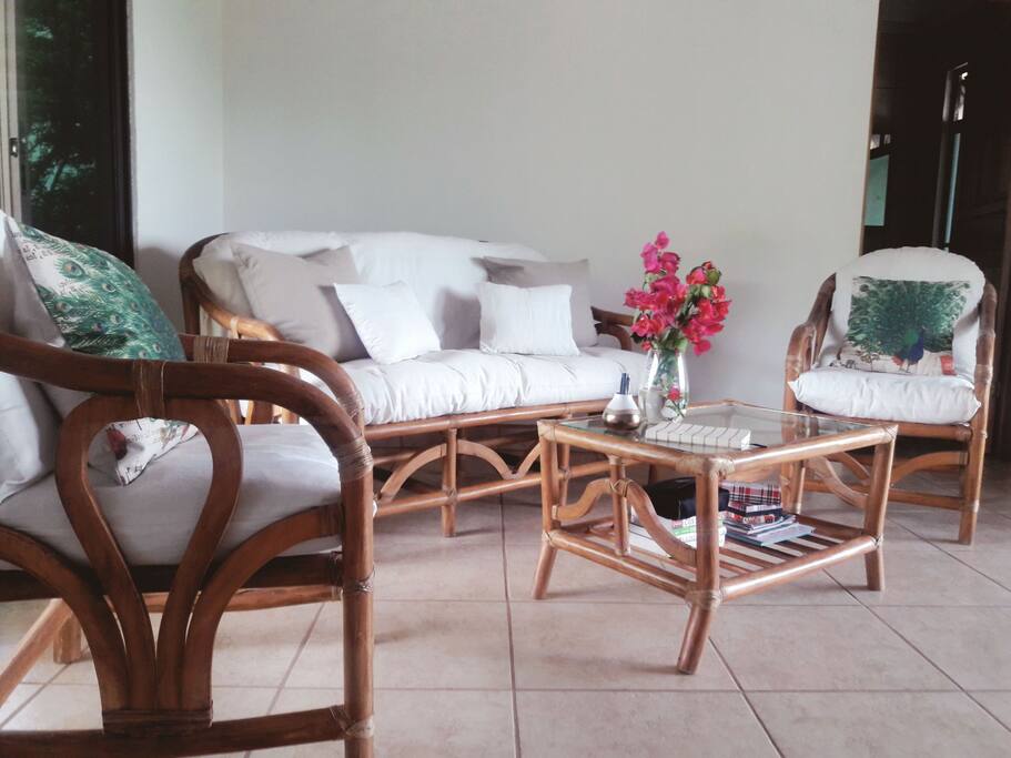 Living room with front and back patios