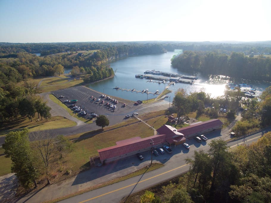 Lodge overlooking the lake. You don't have to be a drone for a great view!