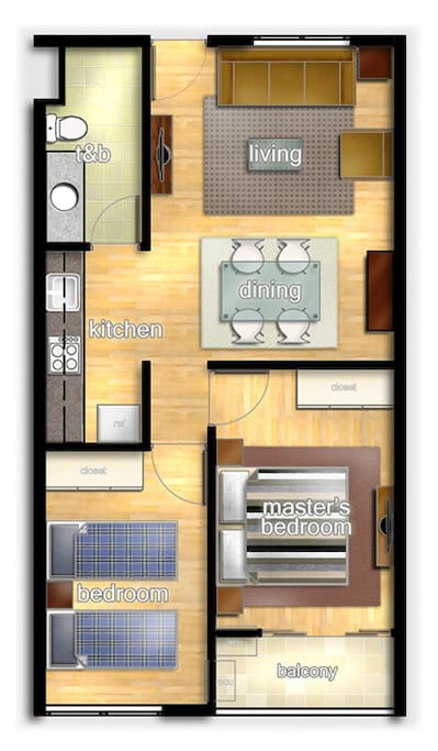 56 sqm floor plan of the condo unit