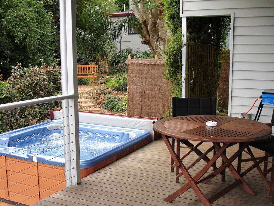Outside Jacuzzi where you can sip a glass of wine while watching the sunset.