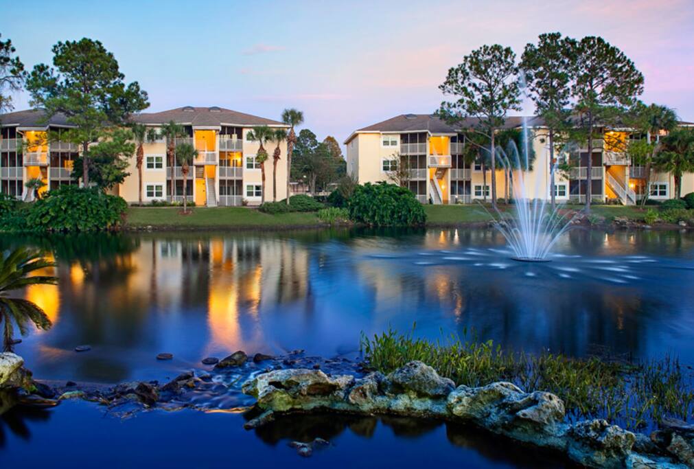 Ponds and fountains are scattered throughout the property