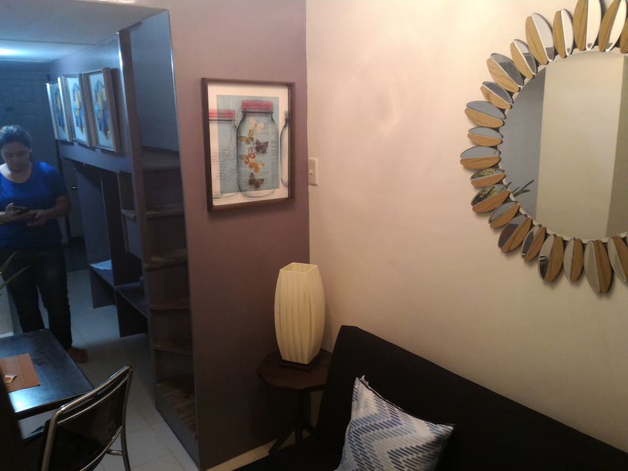 Lamp with side table, sofa bed