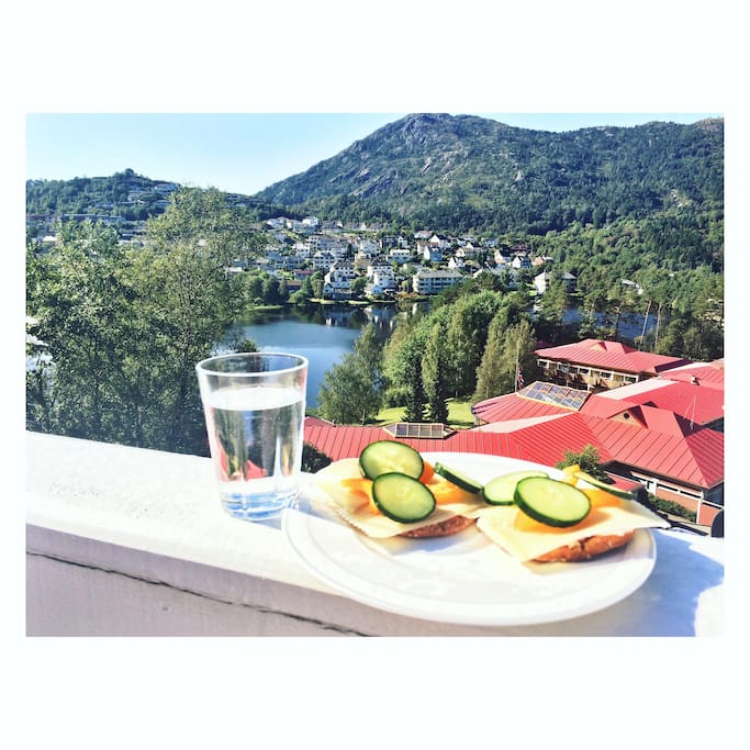 Utsikta frå verandaen på 10 kvadratmeter