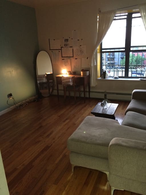 Spacious living room with large window