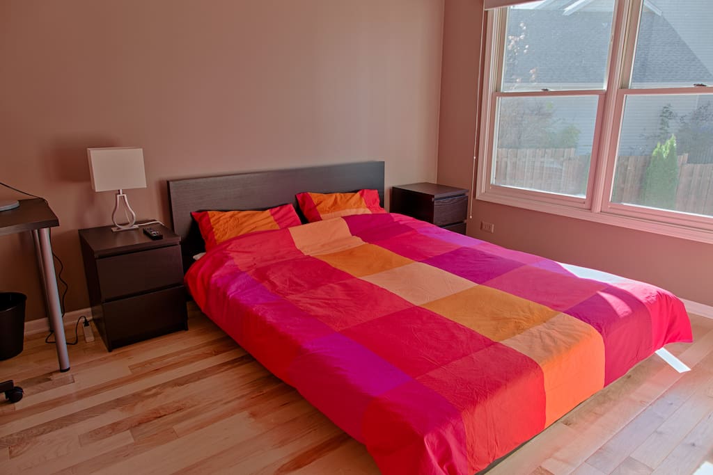 It is furnished with a queen bed...