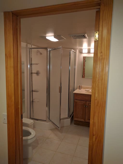 Bathroom with stall shower