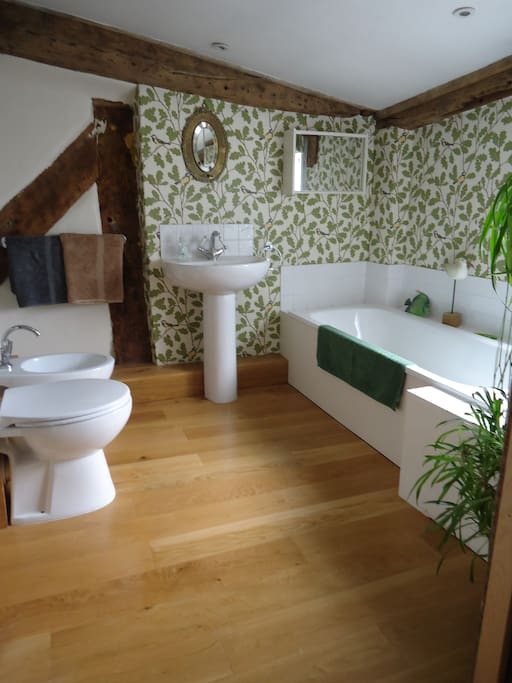 Bathroom with bath, separate shower, toilet and bidet