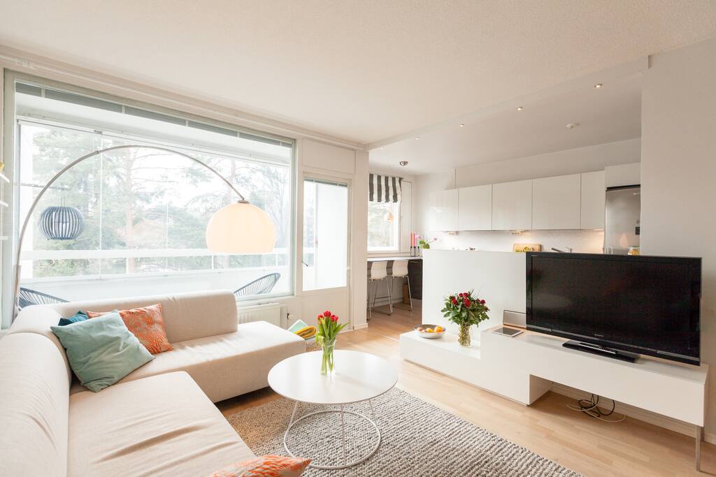 There is a spacious living area and a separate dining area.