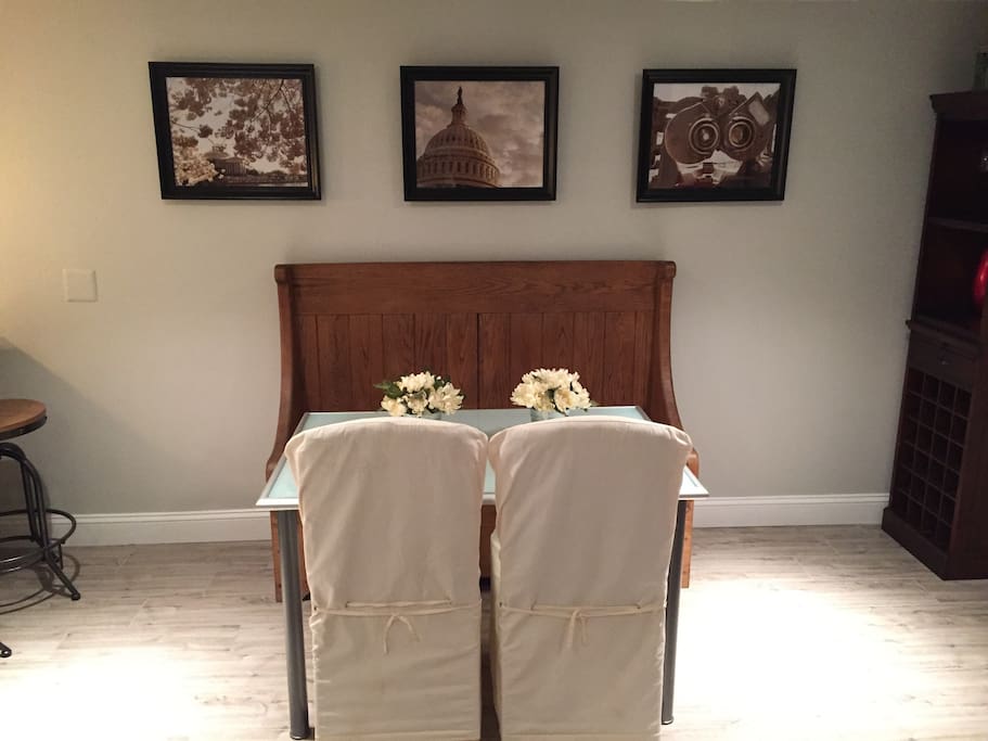 Awesome custom built bench in the kitchen/dining area