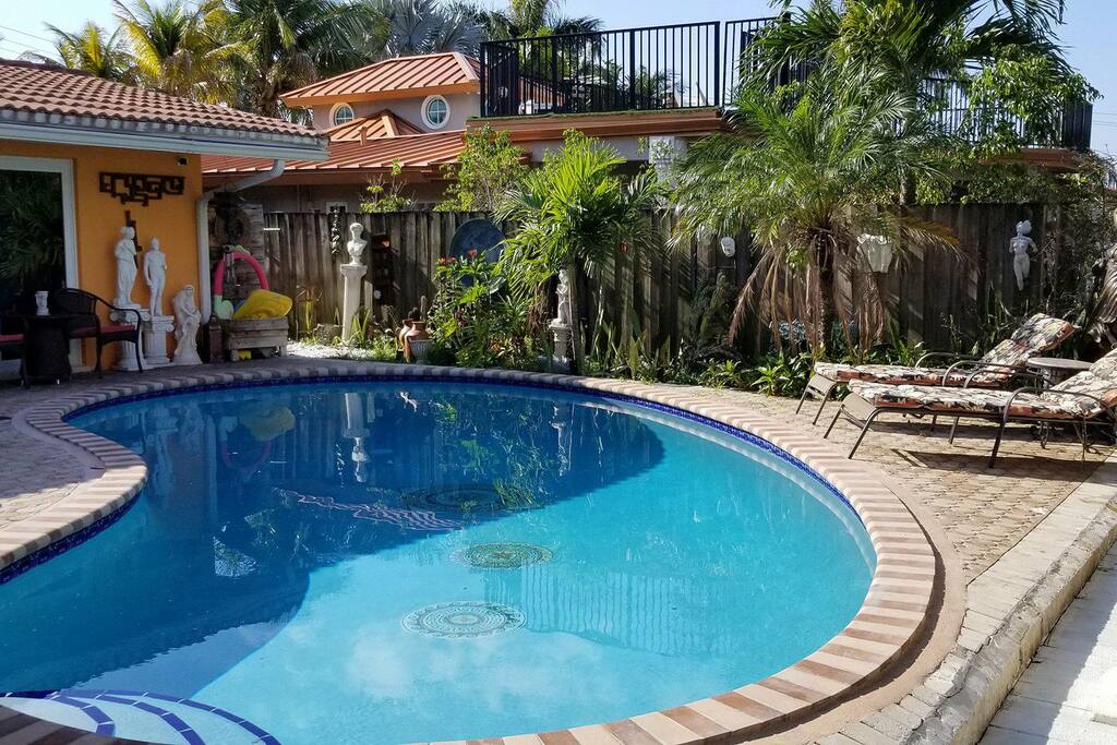 Heated salt water pool with Greek mosaics