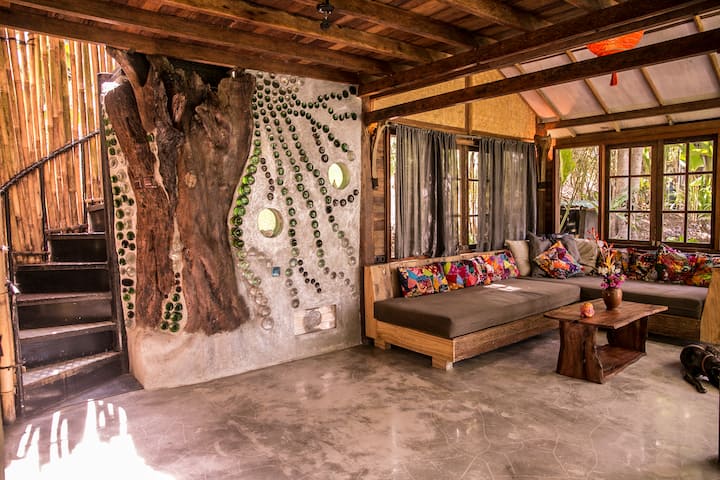 开放式客厅和我们的树屋墙 