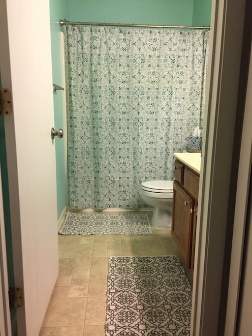 Shared bathroom across the hall from your room.