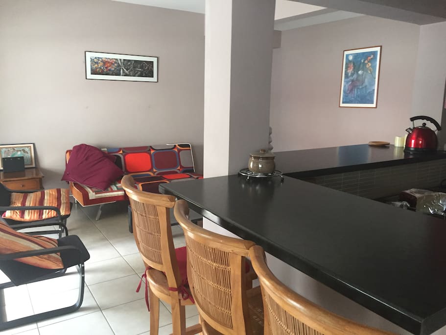 Lounge, corner of breakfast bar and kitchen