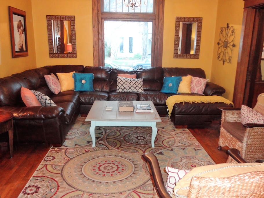 Cozy living room with large sectional for lots of seating