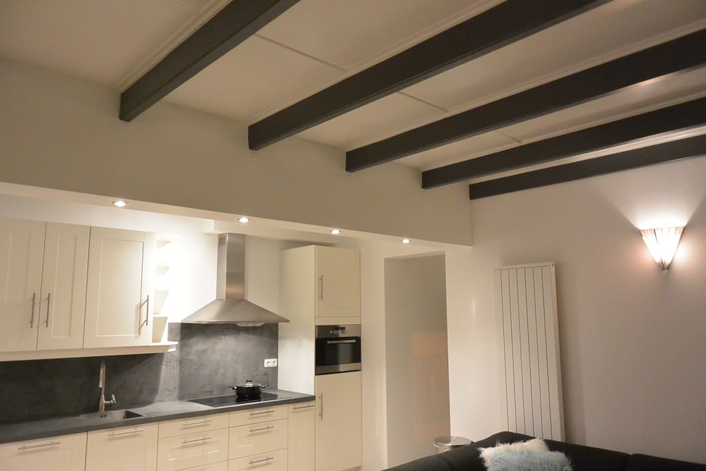 Open keuken voorzien was combi-oven en inductie kookplaat