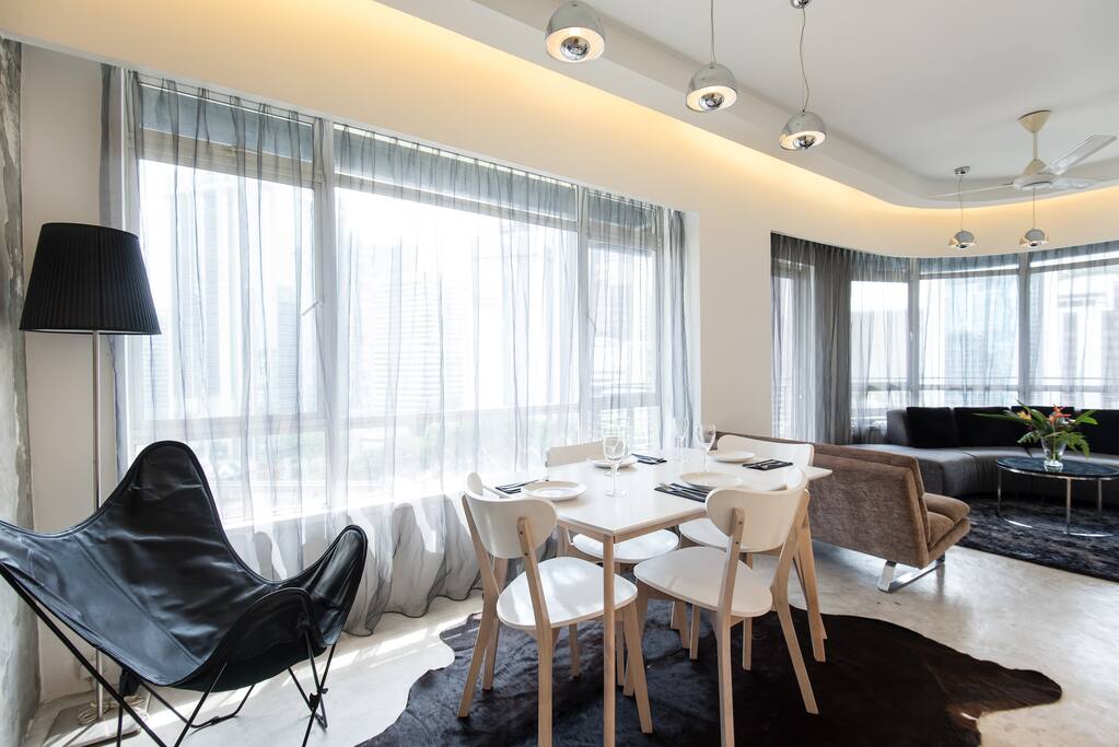 Our comfy dining area doubles as a work area for your laptop