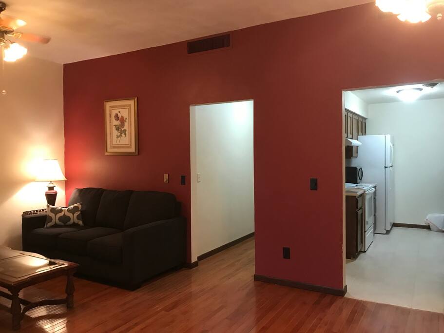 Full size fold out couch in livingroom with foam mattress