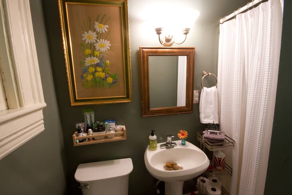 Updated photo 7/1: Private bathroom with shower and extra travel supplies