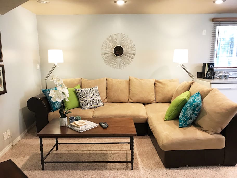 This is the most comfortable couch. Pieces can move apart. Easily convert into a bed if needed.