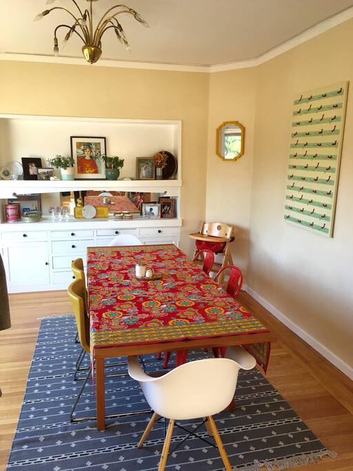 Large dining area seats 6-8.