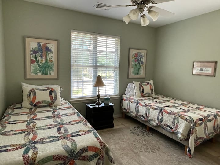 Sleep like a baby in our Lux bedding.

These are luxurious Linus memory foam beds.  This bedroom has a closet and ceiling fan, and bathroom next door.

2 twin beds in Bedroom 3