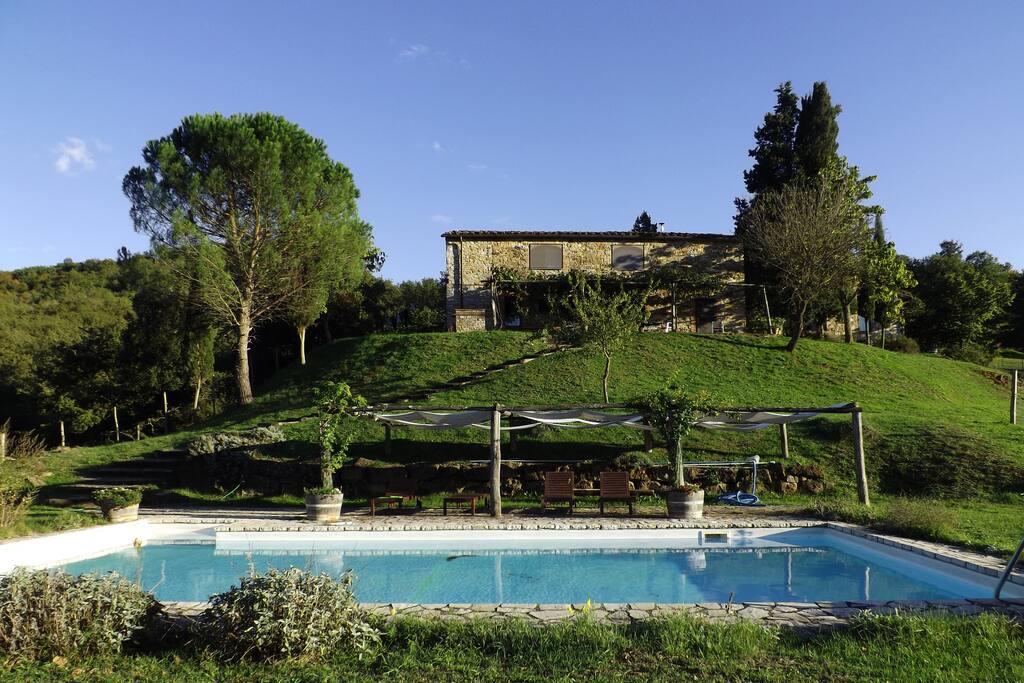 THE WEST SIDE OF THE FARMHOUSE SEEN FROM THE POOL