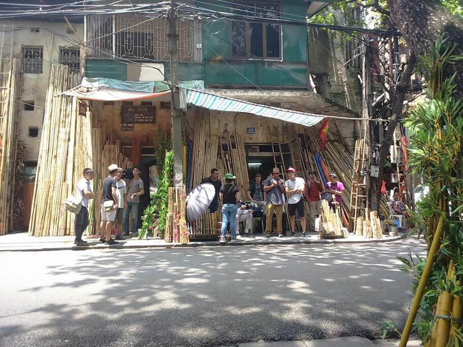 Across the street there's a lot of bamboo and craftspeople.