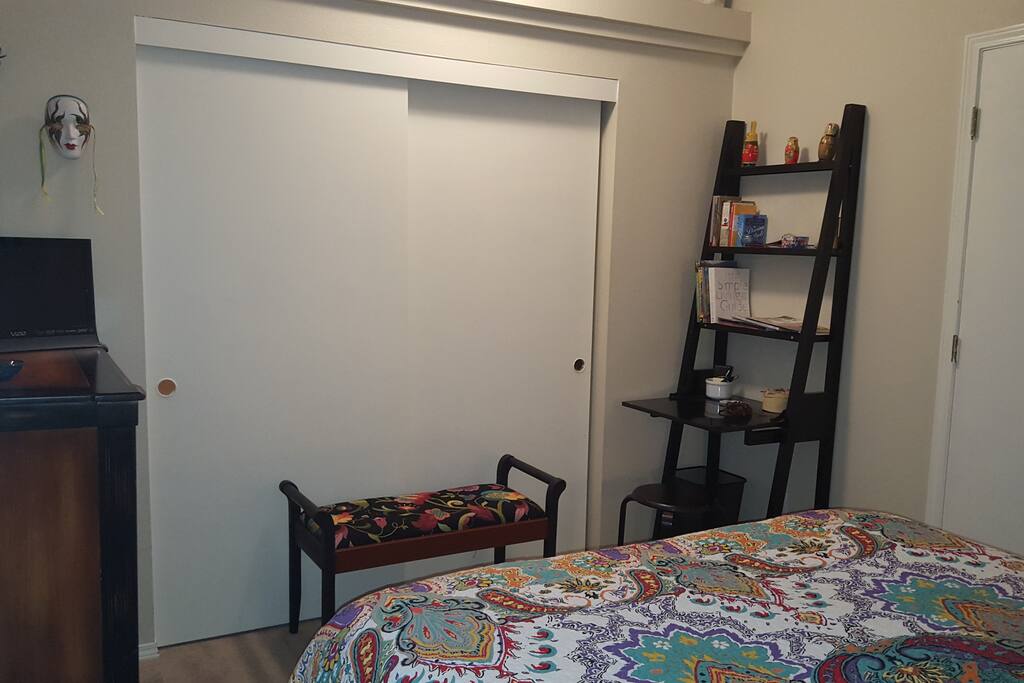 Desk for you laptop (free wifi), dresser and closet space.