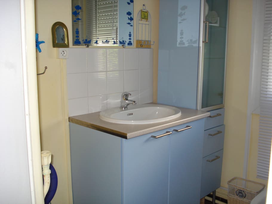 salle de bain avec baignoire et douche