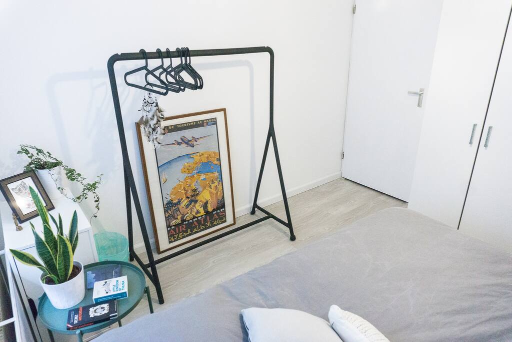 We will provide hangers and a space to fold away your clothes (not pictured).