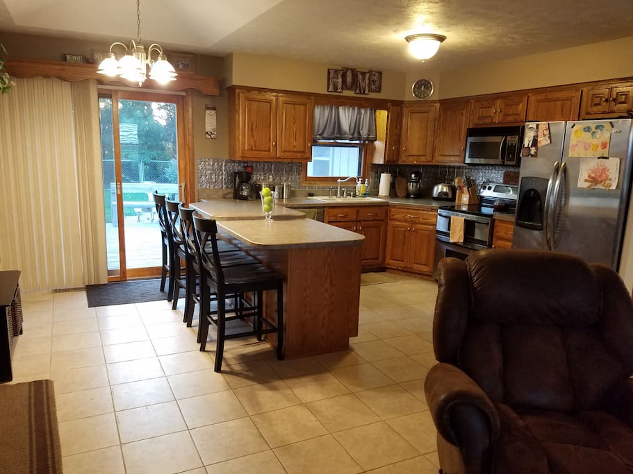 open kitchen with living area attached