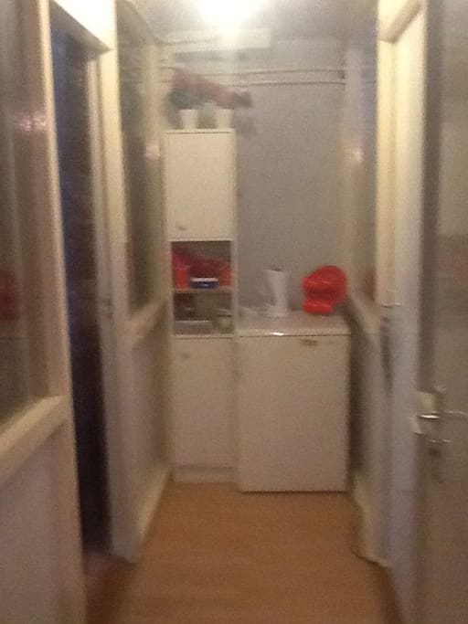 the hall next to the room with refrigerator