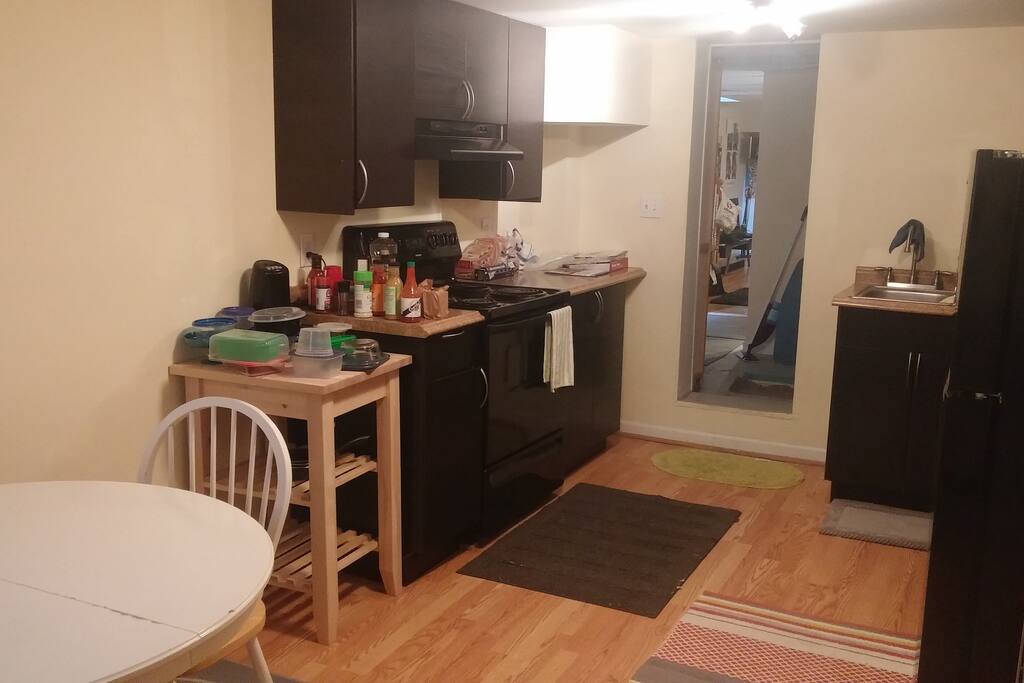 A full kitchen is included.