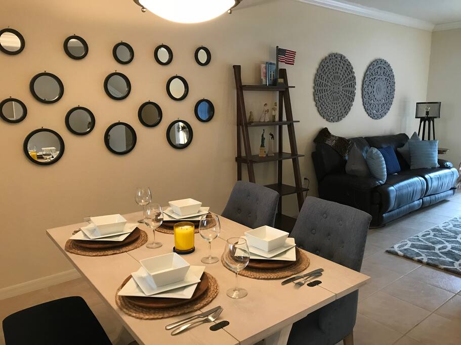 Dining table in a pleasurable environment.