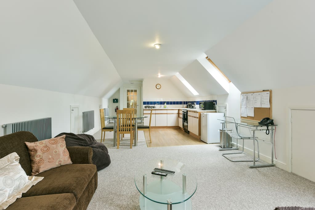 The spacious open plan lounge and kitchen.