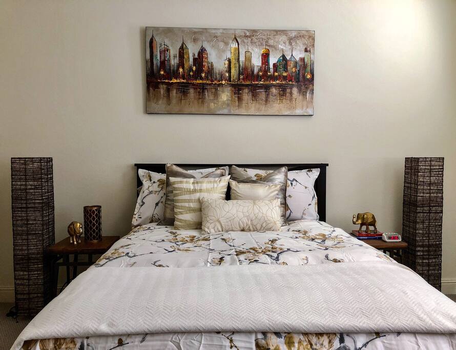 Guest Bedroom Bed: Tempur-Pedic Memory Foam Mattress and 1200 Thread-count Bedsheets
