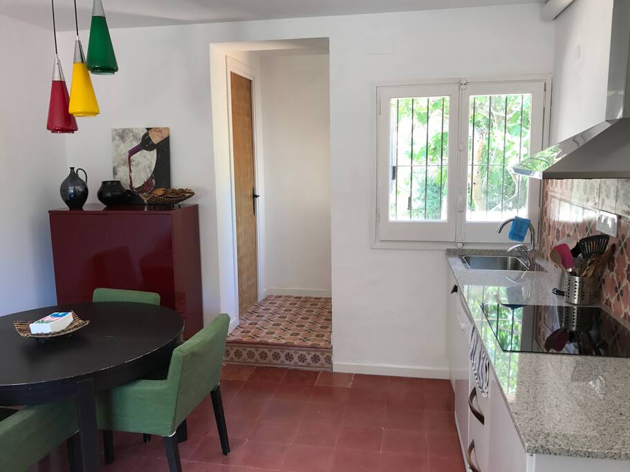 Private entrance to the Guest Apartment. Kitchen with dishwasher and Induction Cooktop- great for kids!