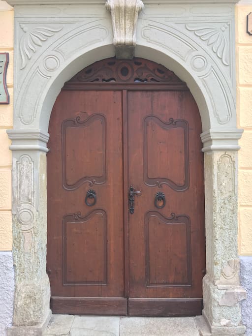 Restored wooden door entrance