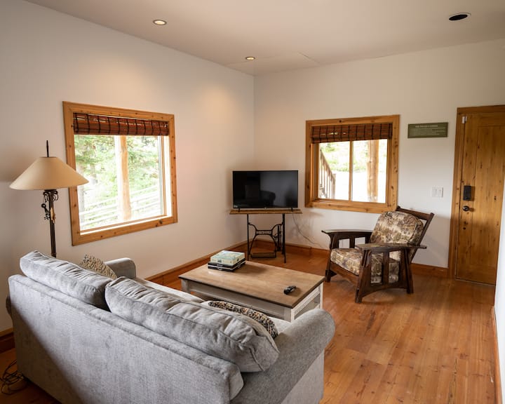 Perfect for family game nights or a peaceful afternoon of reading, the downstairs living room is a great place to setup. The couch pulls out into a queen-size sleeper sofa.