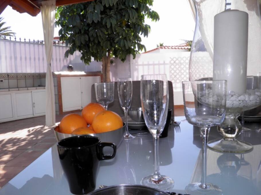 Pergola with dinner table