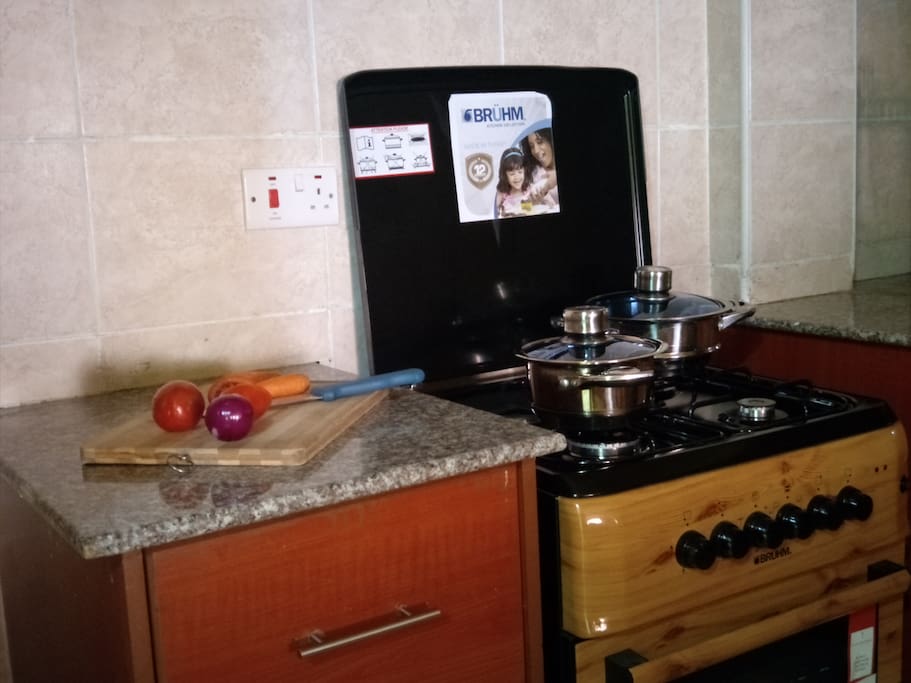 Fully equipped kitchen .