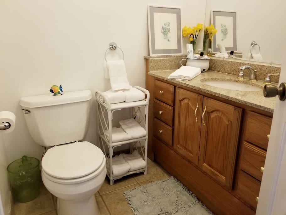 You will have a private bath with showerand a shared half bath.