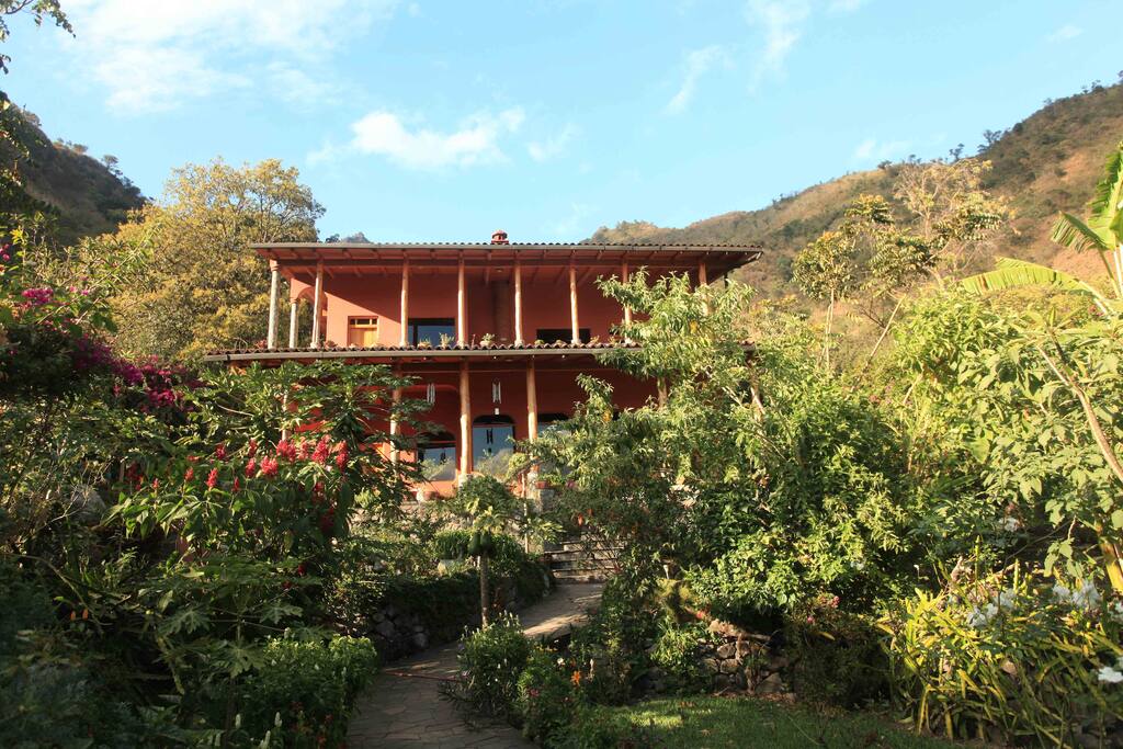 view of the house from below in the garden