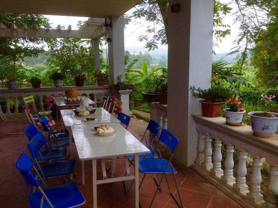Spacious porch overlooking the garden
