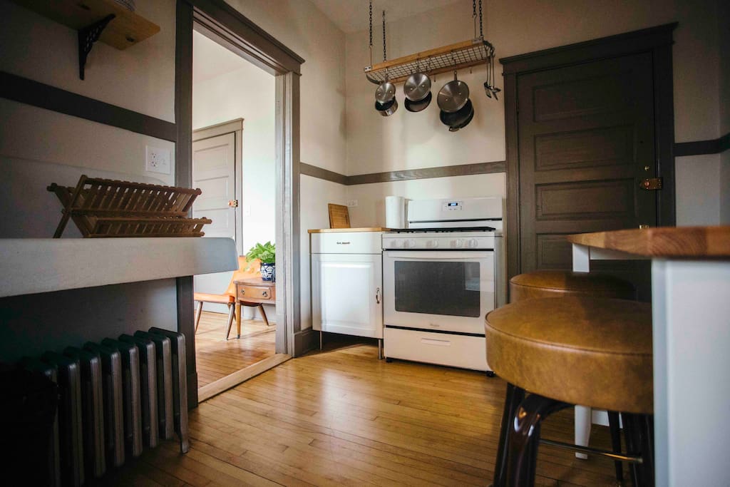 Another one of the kitchen. Full sized stove/oven plus pots, pans, etc.