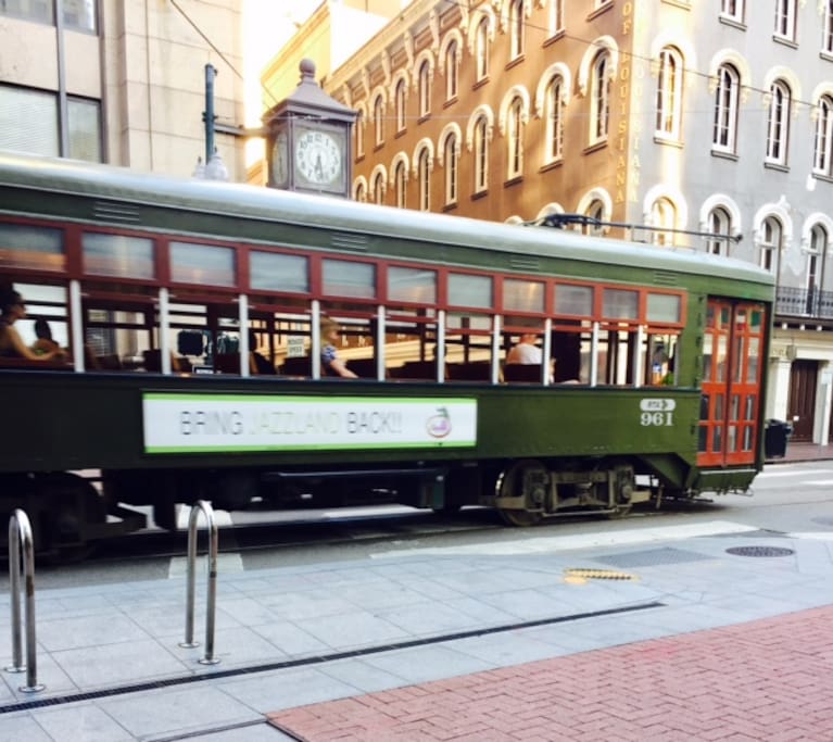 St. Charles street car headed uptown just outside your door!