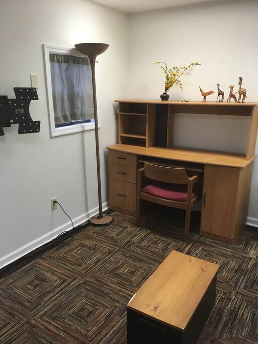Work desk, tv stand. Roku Tv included or bring your own.
