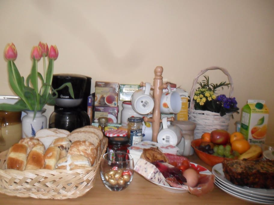 Our Easter breakfast: eggs, buns, cake, York ham & more...